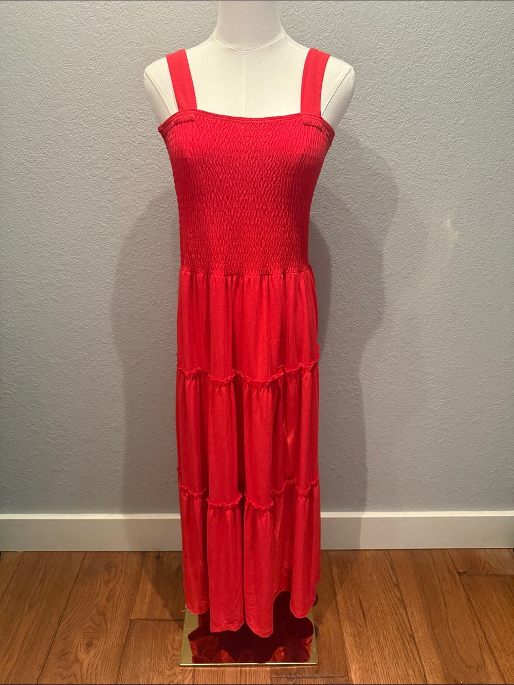 Zenana Red Smocked Tiered Maxi Dress - Women